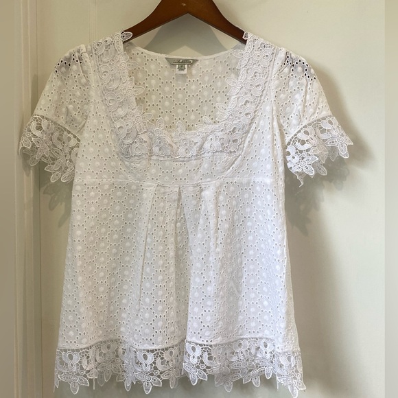 Anthropologie Tops - Anthropologie white crochet bohemian shirt